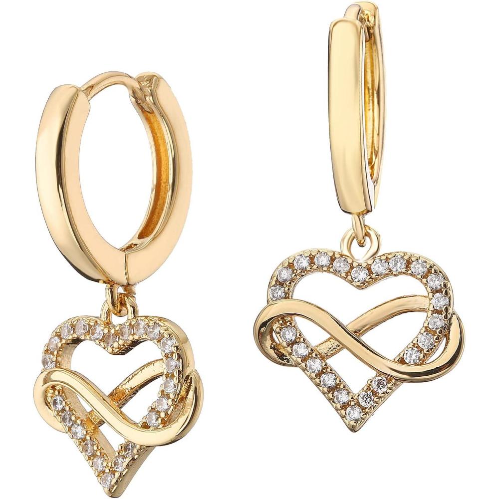 imageDS Huggie hoop earrings for women14K Gold Plated Dainty Minimalist Drop Dangle Pierced cartilage earlobe Earrings Classic Zircon Small Hoop Earrings Jewelry Gift for Wife MomGold Heart