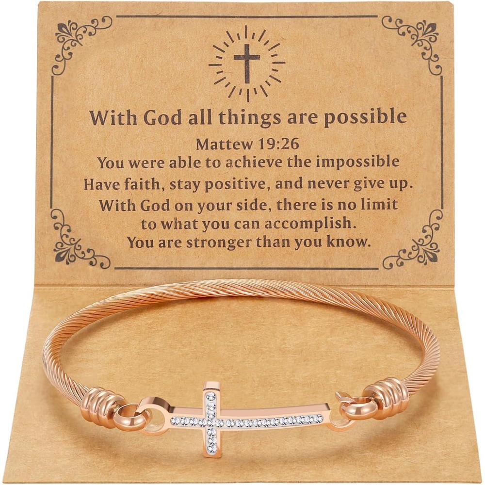 imageDS Religious Gift for Her Christian Cross Bracelet Bible Verse God is Within Her She Will Not Fall Inspirational Bracelets For Women Stainless Steel Jewelry Gift To Daughter Best FriendCross braceletRose Gold 2