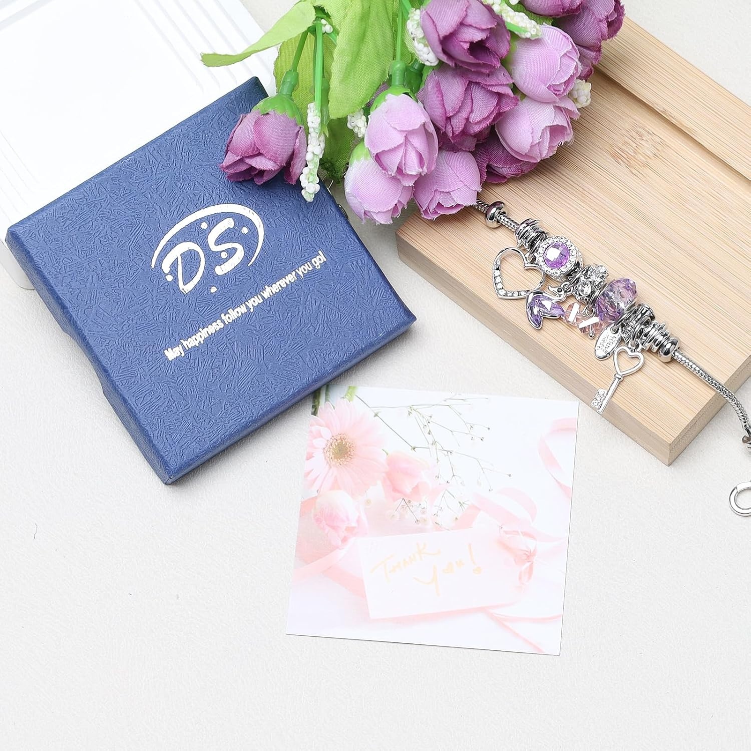 image:imageDS Charm Bracelets for Girls Adjustable Silver Stainless Steel Gift BoxSilverSwan