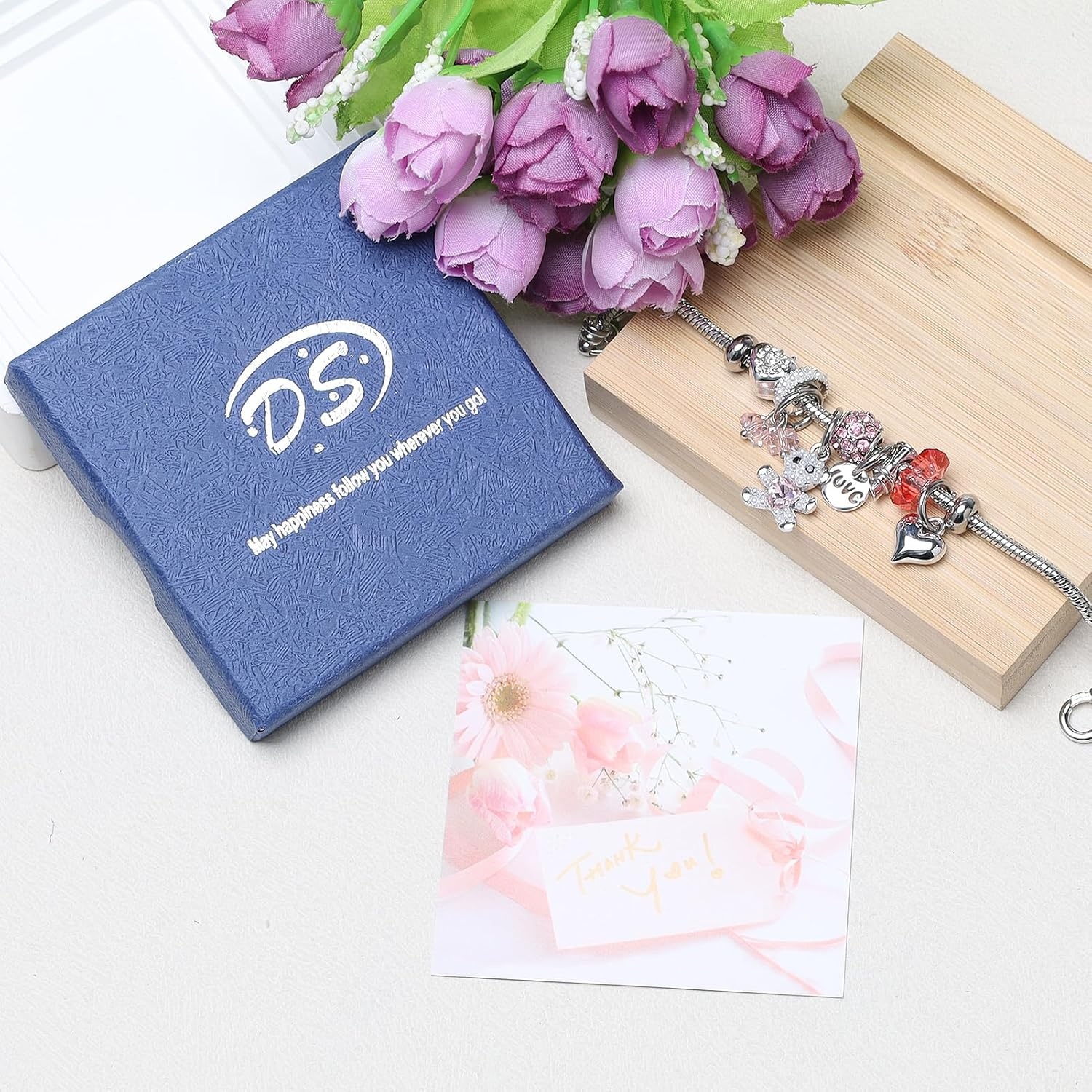 image:imageDS Charm Bracelets for Girls Adjustable Silver Stainless Steel Gift BoxSilverbear