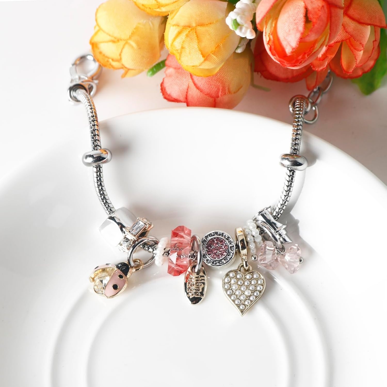 image:imageDS Charm Bracelets for Girls Adjustable Silver Stainless Steel Gift BoxSilverbeetle