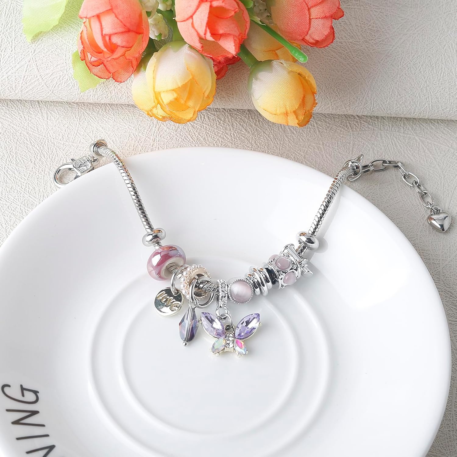 image:imageDS Charm Bracelets for Girls Adjustable Silver Stainless Steel Gift BoxSilverbutterfly