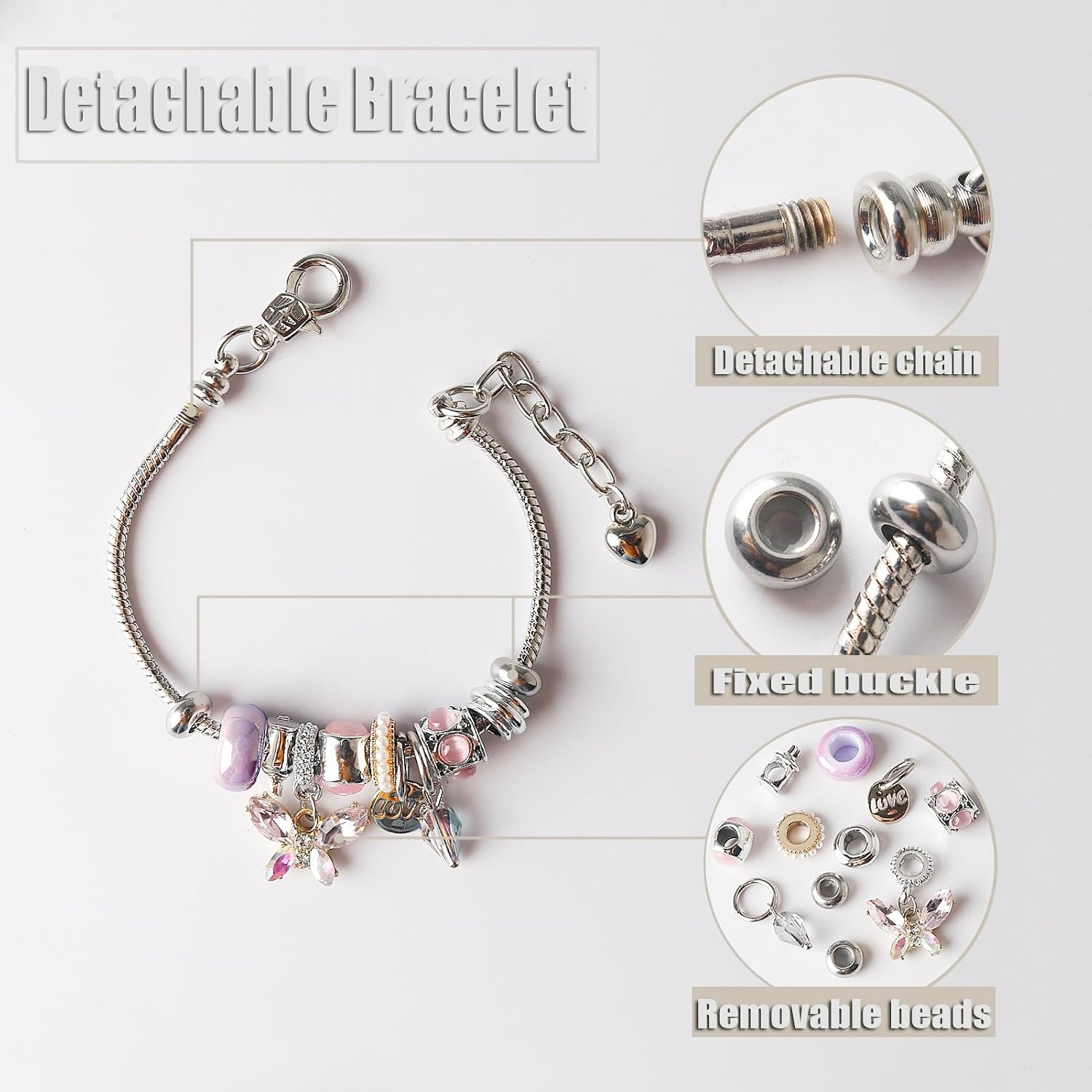 image:imageDS Charm Bracelets for Girls Adjustable Silver Stainless Steel Gift BoxSilverbutterfly