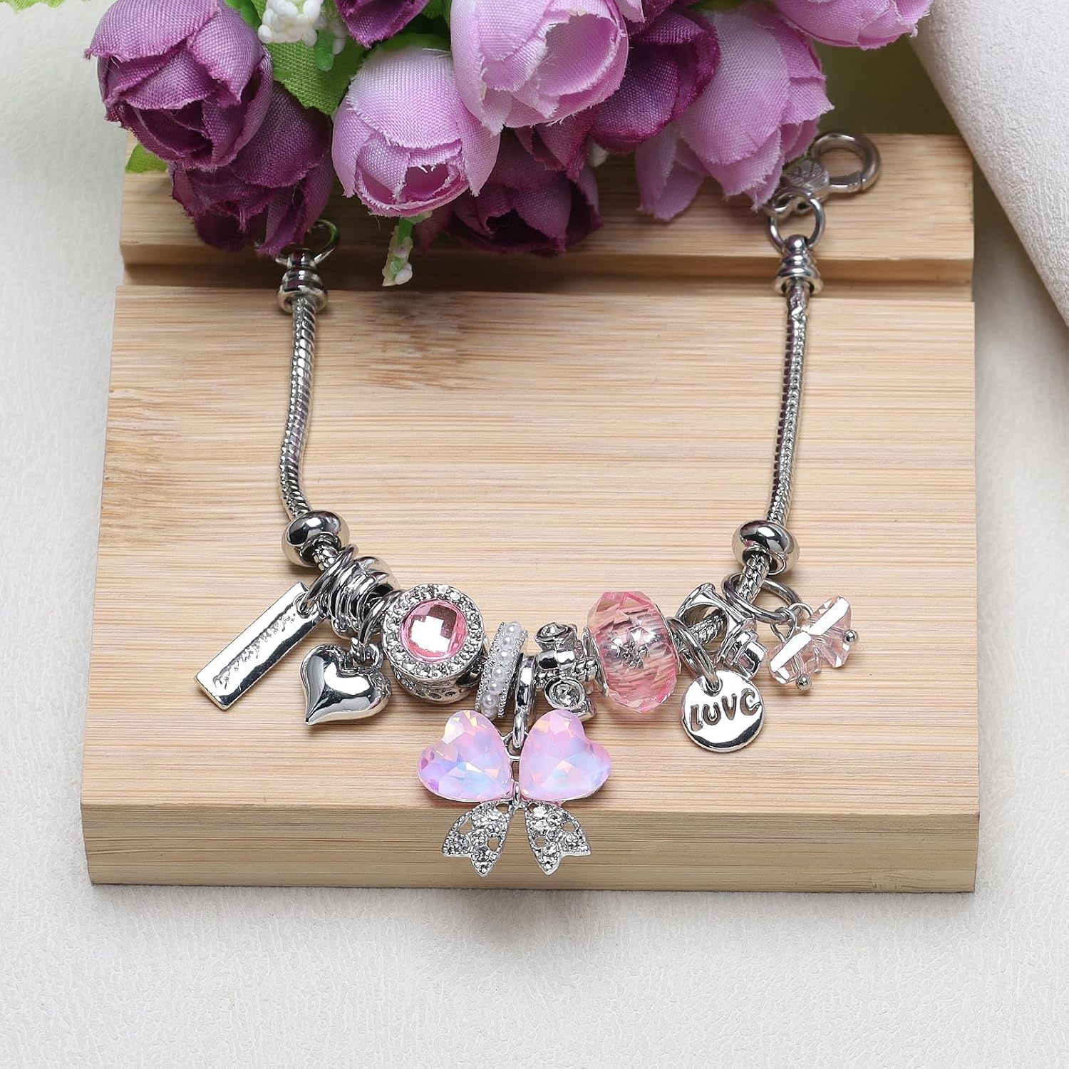 image:imageDS Charm Bracelets for Girls Adjustable Silver Stainless Steel Gift BoxSilverbutterfly 4