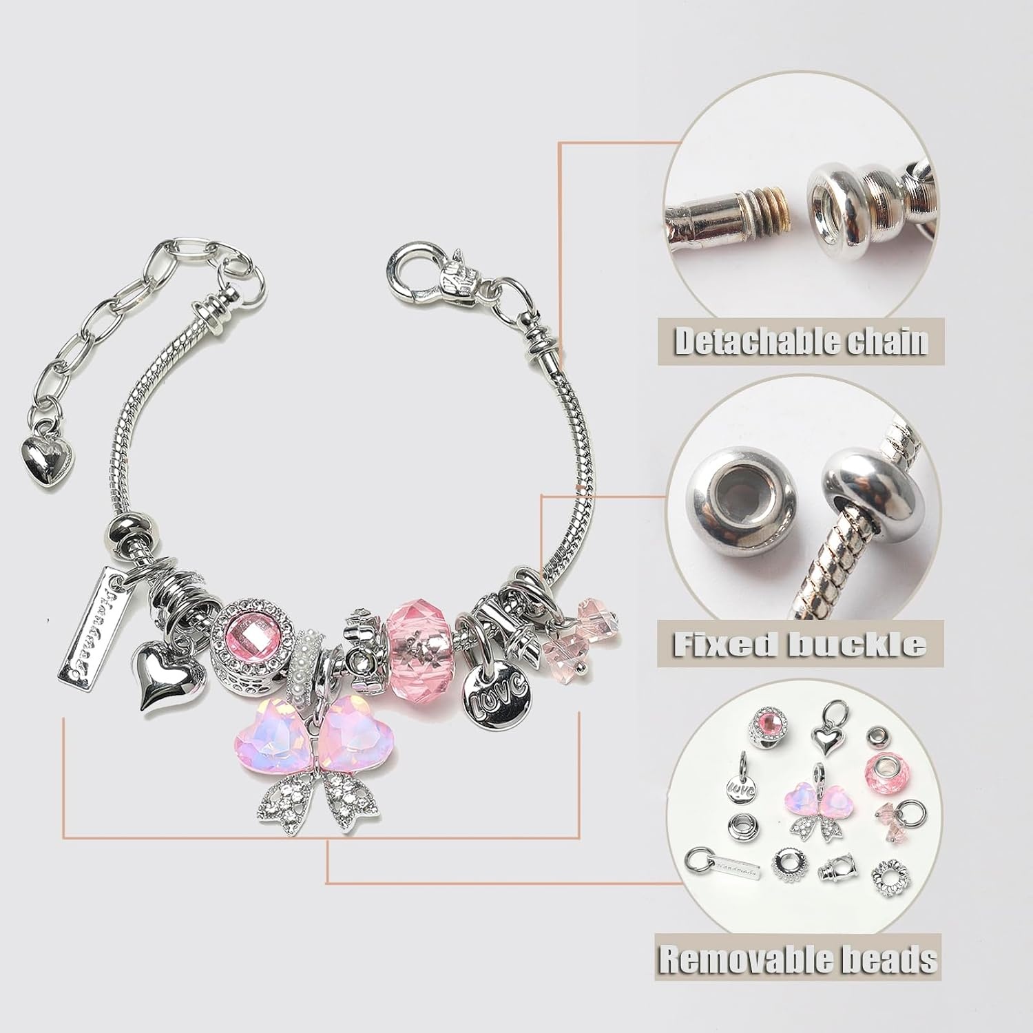 image:imageDS Charm Bracelets for Girls Adjustable Silver Stainless Steel Gift BoxSilverbutterfly 4