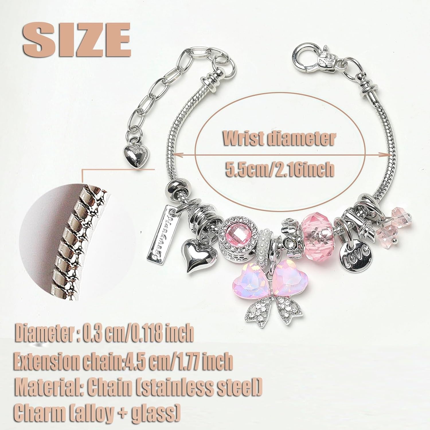 image:imageDS Charm Bracelets for Girls Adjustable Silver Stainless Steel Gift BoxSilverbutterfly 4