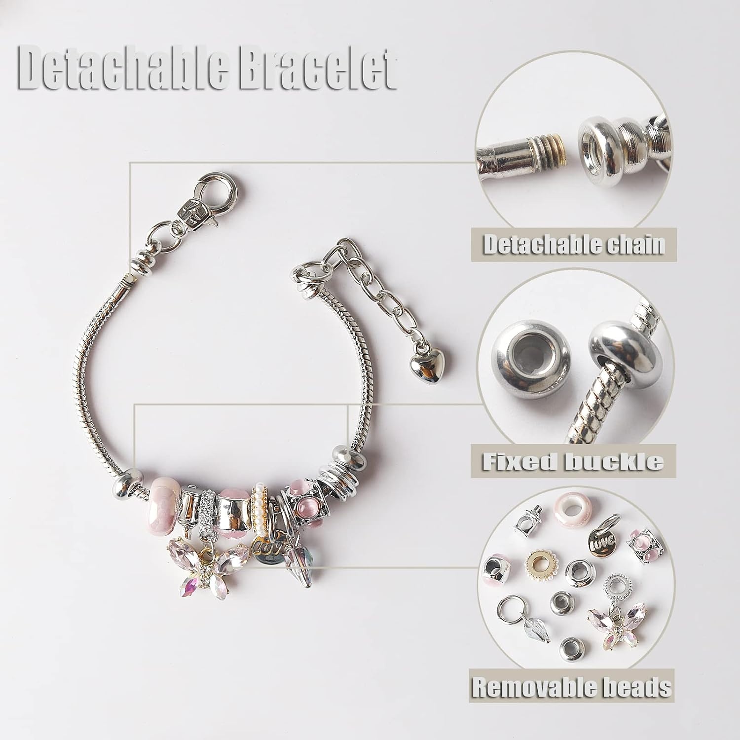 image:imageDS Charm Bracelets for Girls Adjustable Silver Stainless Steel Gift BoxSilverbutterfly3