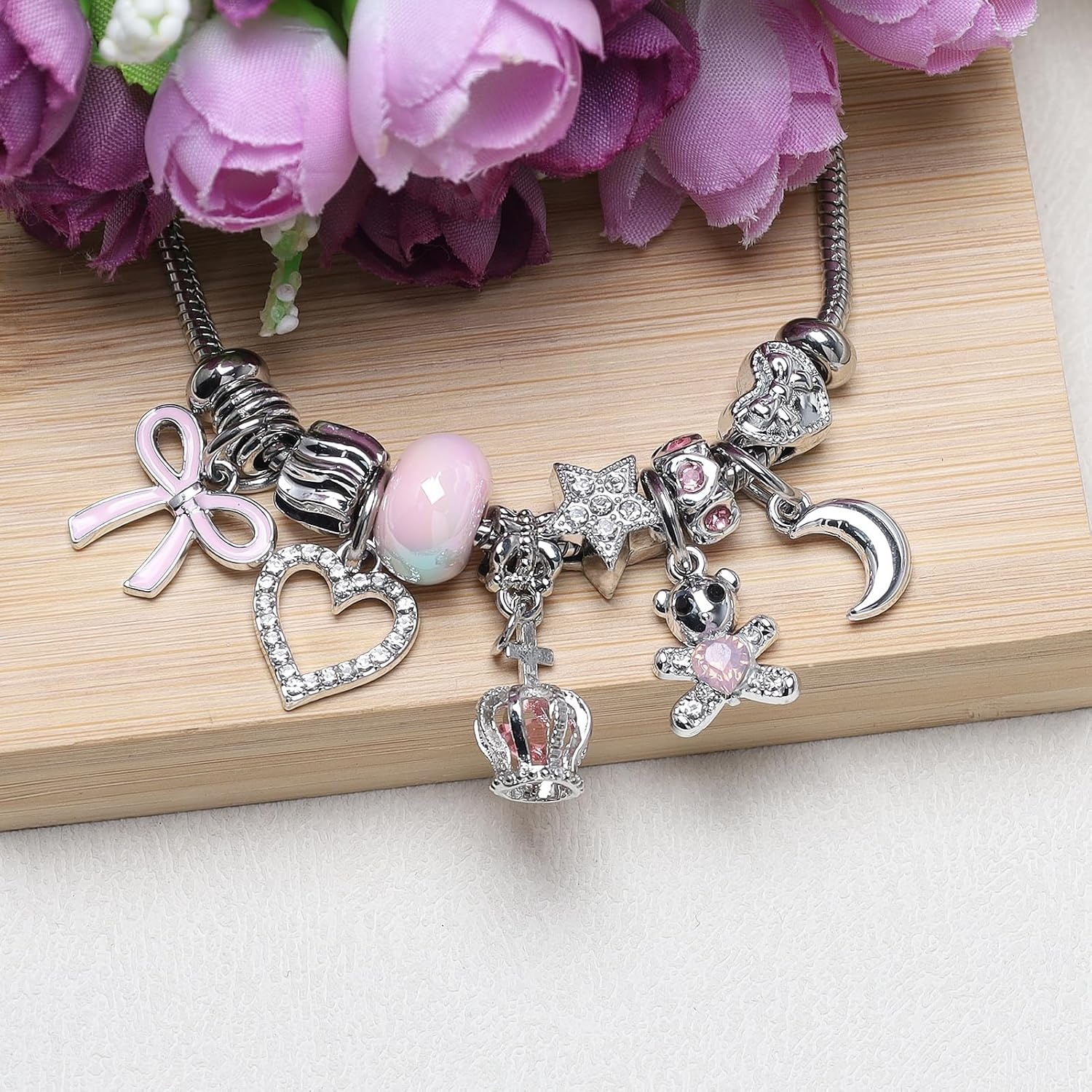 image:imageDS Charm Bracelets for Girls Adjustable Silver Stainless Steel Gift BoxSilvercrown