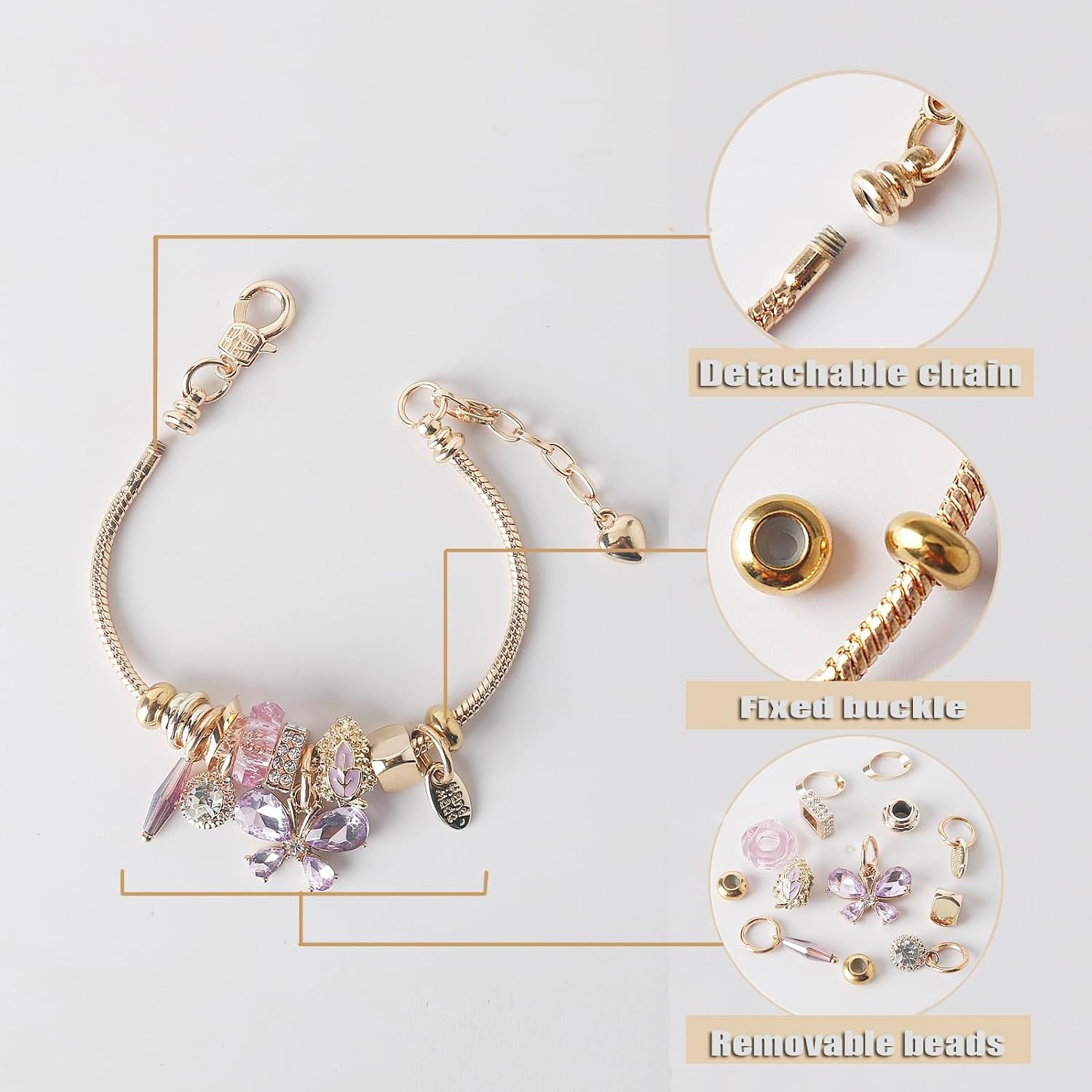 image:imageDS Charm Bracelets for Teen Girls Adjustable Gold Stainless Steel Gift BoxGOLD1