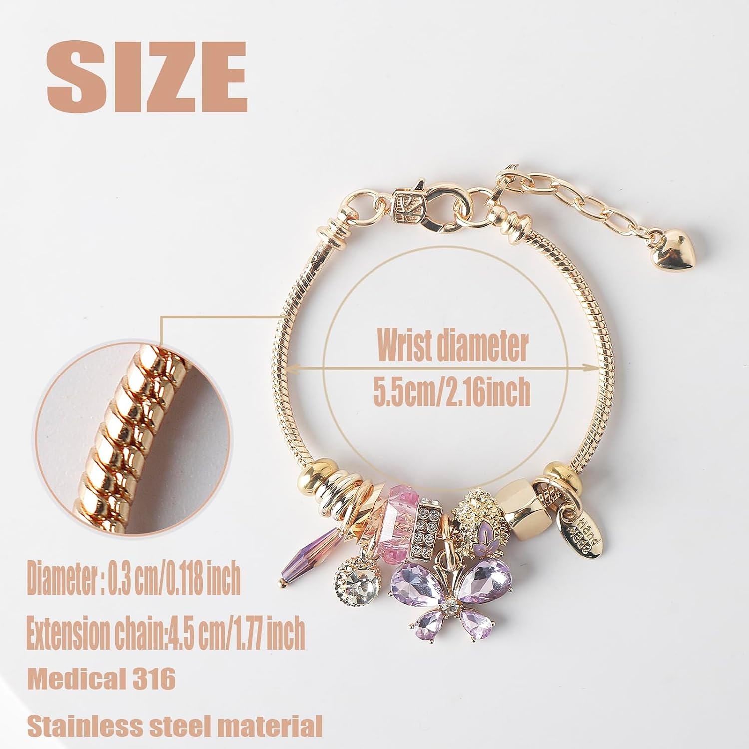 image:imageDS Charm Bracelets for Teen Girls Adjustable Gold Stainless Steel Gift BoxGOLD1