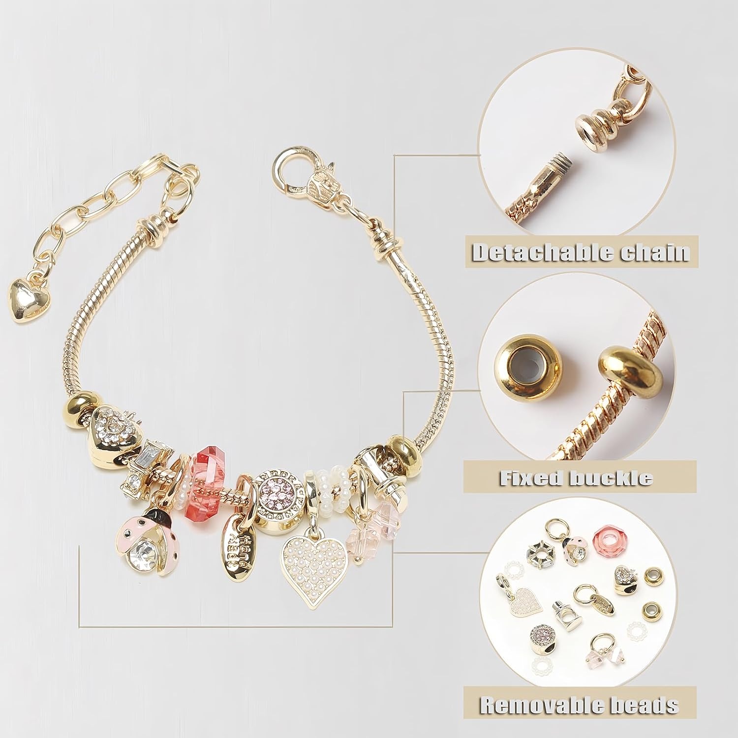 image:imageDS Charm Bracelets for Teen Girls Adjustable Gold Stainless Steel Gift BoxGOLD10