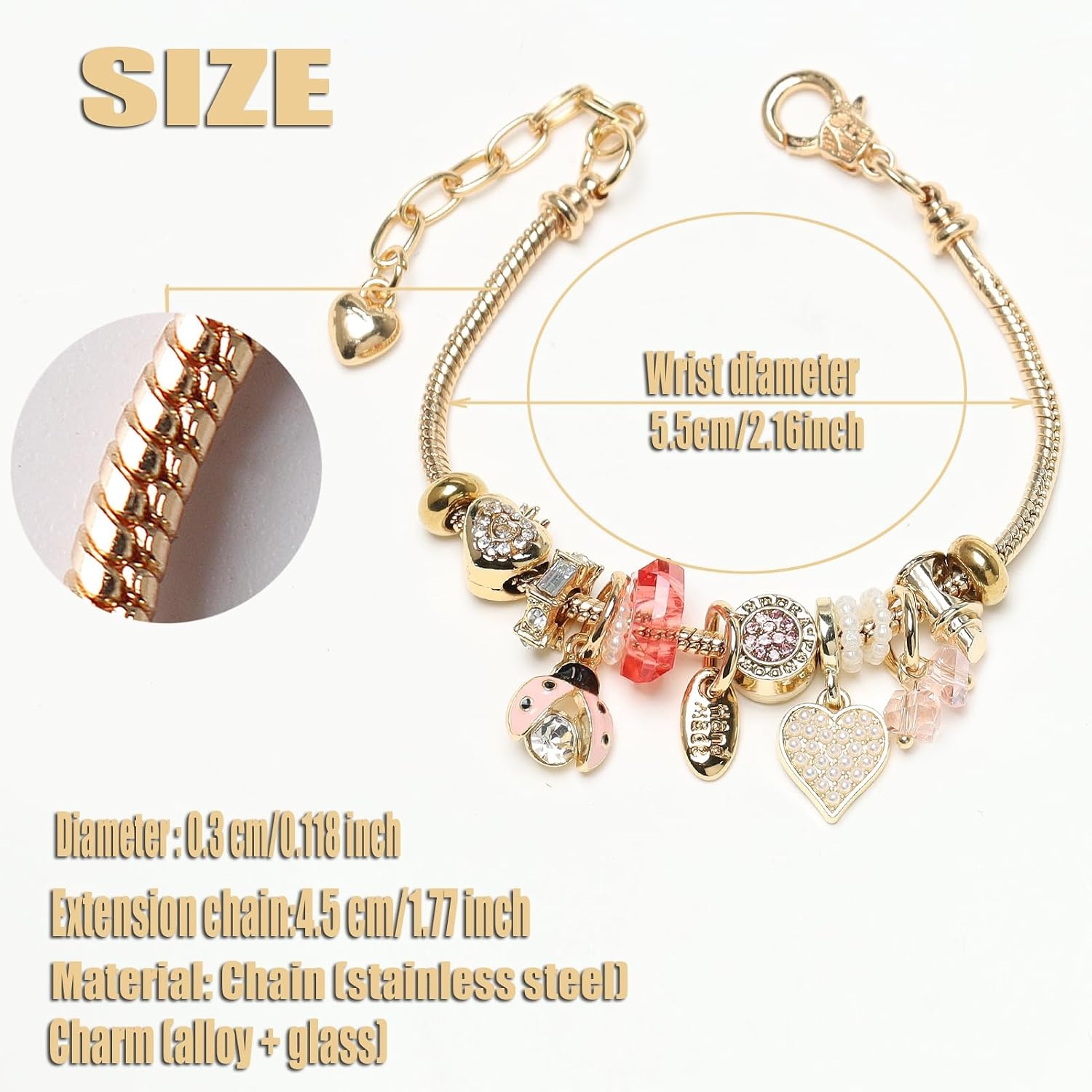 image:imageDS Charm Bracelets for Teen Girls Adjustable Gold Stainless Steel Gift BoxGOLD10