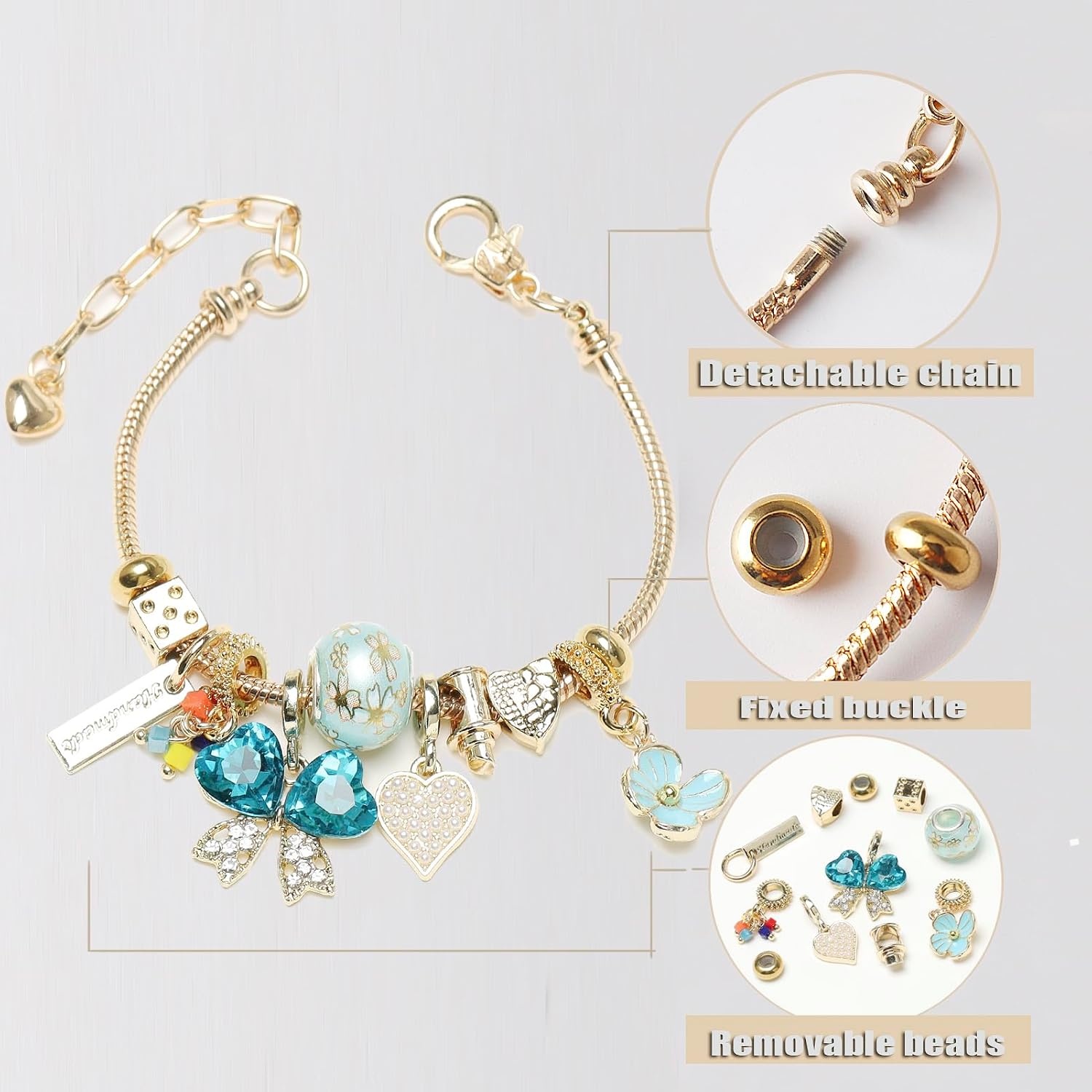image:imageDS Charm Bracelets for Teen Girls Adjustable Gold Stainless Steel Gift BoxGOLD11