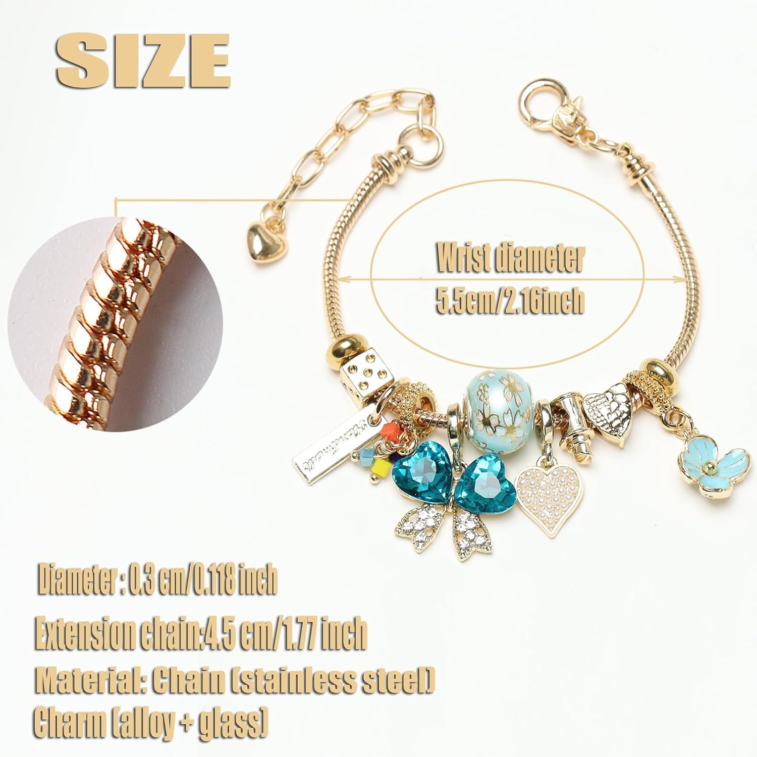 image:imageDS Charm Bracelets for Teen Girls Adjustable Gold Stainless Steel Gift BoxGOLD11