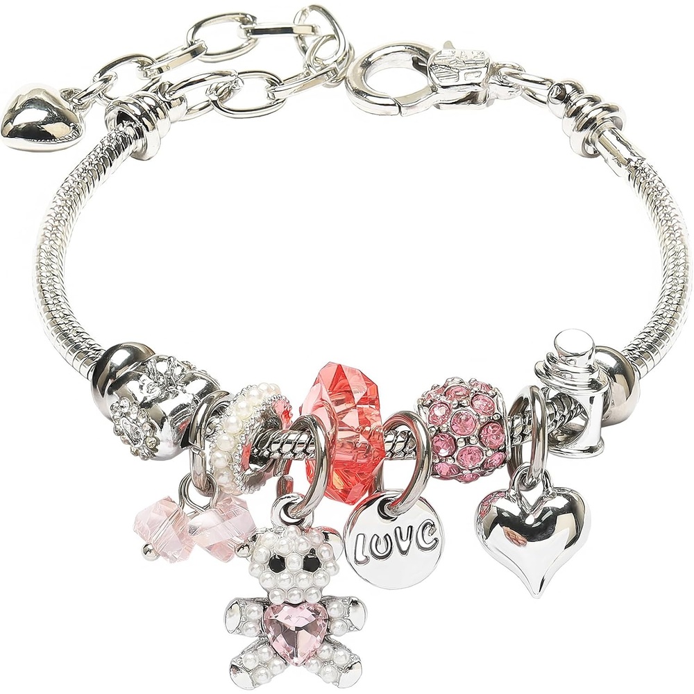image:imageDS Charm Bracelets for Girls Adjustable Silver Stainless Steel Gift BoxSilverbear
