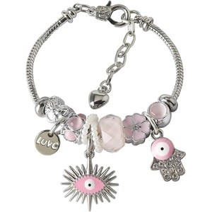 DS Charm Bracelets for girls,exquisite cute cartoon friendship bracelets Stainless Steel Bangle with birthday Gift box, Adjustable girls jewelry Suitable for holiday gifts-Pink Evil Eye